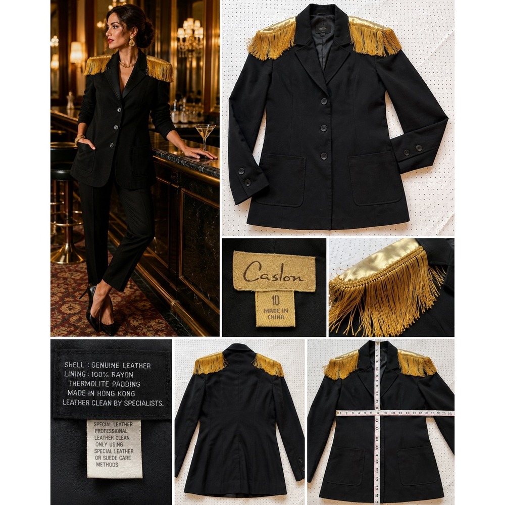 Caslon Black Military Blazer Gold Fringe Epaulettes Statement Jacket Size 10